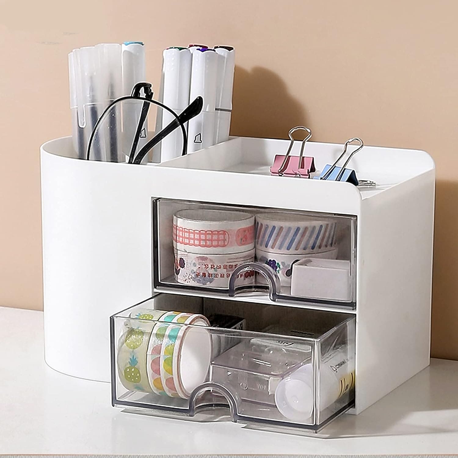 2 Drawers Simple Pen Holder, Multifunction Pencil Storage Box, Student Office Stationary Organizer, Transparent Drawer Storage Organizer, Large Capacity Sundries Storage Box, Countertop Transparent Cabinet Desk Organizer 2 Drawers Simple Pen Holder, Multifunction Pencil Storage Box, Student Office Stationary Organizer, Transparent Drawer Storage Organizer, Large Capacity Sundries Storage Box, Countertop Transparent Cabinet Desk Organizer